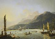 Hodges' painting of HMS Resolution and HMS Adventure in Matavai Bay, Tahiti, William Hodges
